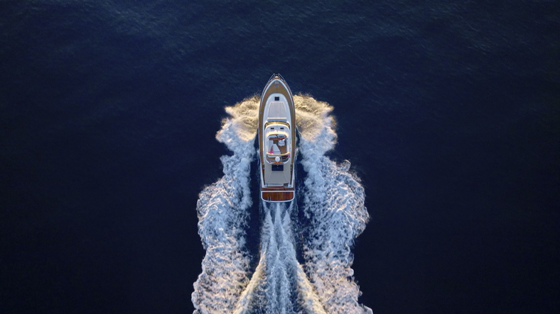 large yacht on ocean drone view