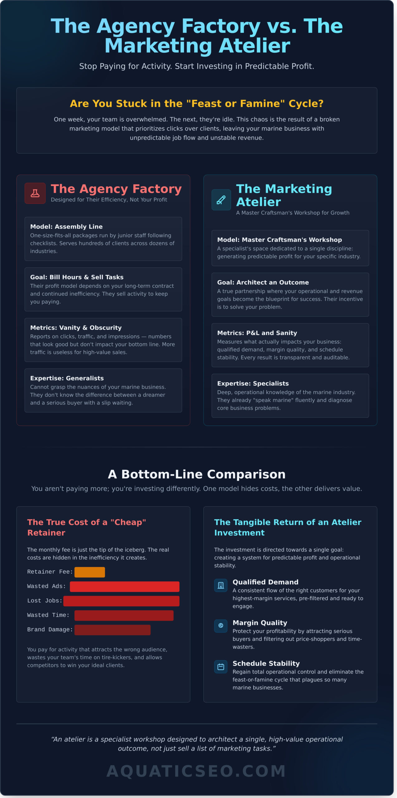 The Marketing Atelier vs. The Agency Factory: A Marine Business Guide